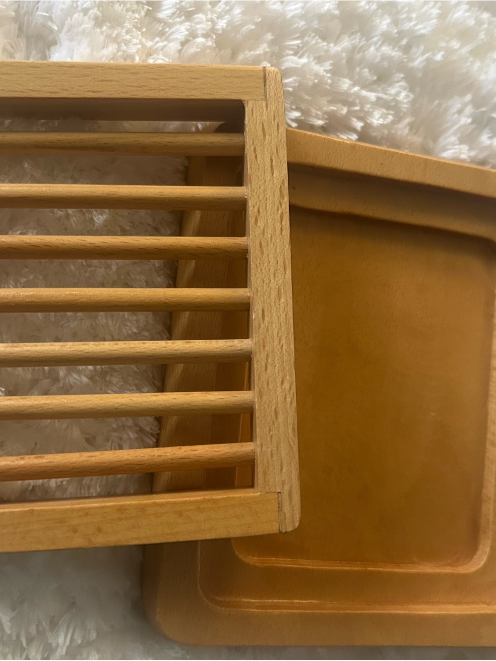 Dual Layered Walnut Wooden Slatted Soap Dish - Natural Brown